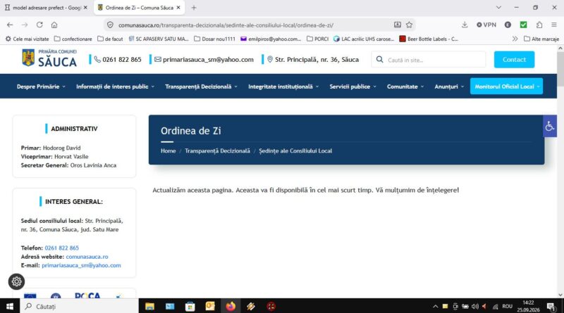 Aici gasiți date despre sedințele Consiliului Local Săuca...sau ar trebui sa le găsiți. data : 25.09.2026