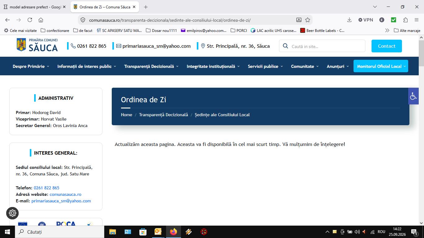 Aici gasiți date despre sedințele Consiliului Local Săuca...sau ar trebui sa le găsiți. data : 25.09.2026